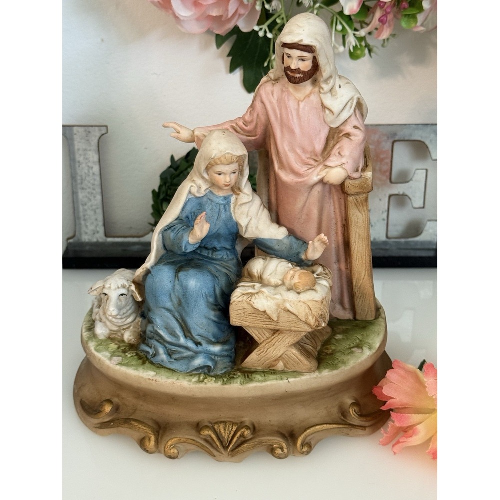 Vintage 1988 Schmid B Shackman Nativity Music Box Plays Away In The Manger 7"x7"